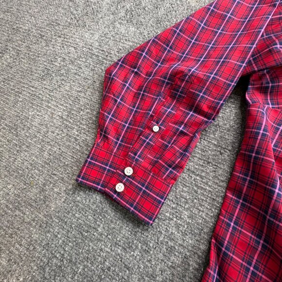 Lands End Shirt Womens 26W Red Blue Plaid No Iron Supima Cotton Button-Down - Picture 3 of 13